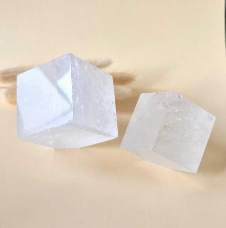 Natural clear quartz cubes with rainbow flash (set of 2)
