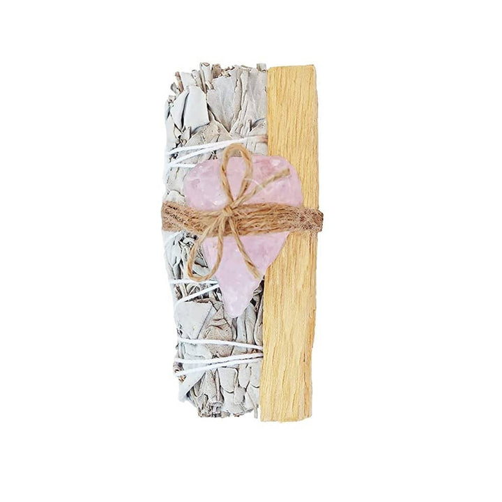 Witte salie, ruwe rozenkwarts, Palo Santo-bundel