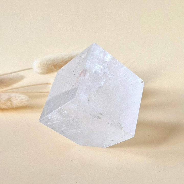 Natural clear quartz cubes with rainbow flash (set of 2)