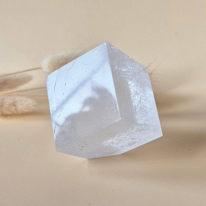 Natural clear quartz cubes with rainbow flash (set of 2)